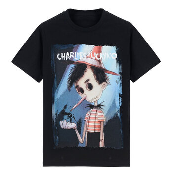 aolinps潮牌匹诺曹插画短袖t恤男女款潮流夏季圆领上衣休闲t恤黑色s