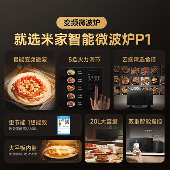 米家小米智能变频微波炉P1 家用多功能 平板式速热 分类解冻 一级能效 食品级内胆 厨房台式大容量20升