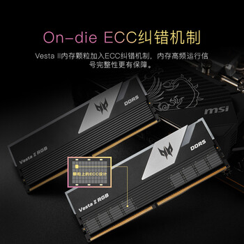 宏碁掠夺者（PREDATOR）32G(16G×2)套装 DDR5 6000频率 台式机内存条 Vesta II 炫光星舰RGB灯条(C30) 石耀黑 AI电脑配件