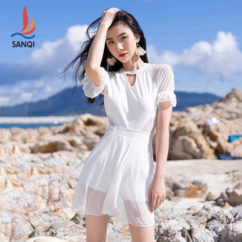 三奇泳衣女仙女范儿连体裙式遮肚显瘦纯色性感露背收腰小胸聚拢高腰