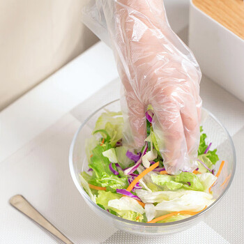 茶花 一次性手套100只装食品级PE加厚餐桌方便手套儿童食用手膜3501