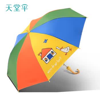 天堂伞53cm*8骨长杆半自动儿童晴雨两用伞 13077E 欢乐彩虹 图案随机