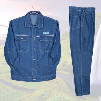 国家电网牛仔工作服套装男拉链长袖电力施工建设劳保服棉定制 纽扣款