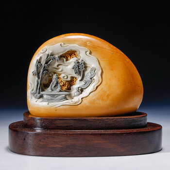 ss1512 寿山石 奇石山秀园石《静》艺术创意摆件 原石雕刻 带证书