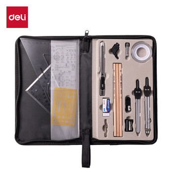 得力（deli）18件套帆布包工程制图绘图工具 大学生机械制图套装 建筑师CAD专业画图工具圆规 