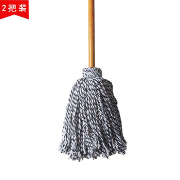 絮实 (花圆头木杆) 木杆圆头花线条拖把 木杆拖把棉线大堂老式墩布尘推拖布工厂物业吸水拖把2把装