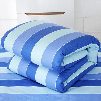 军绿色被子宿舍军训单人棉花被橄榄色热熔被蓝色舒适棉折叠被子 蓝条