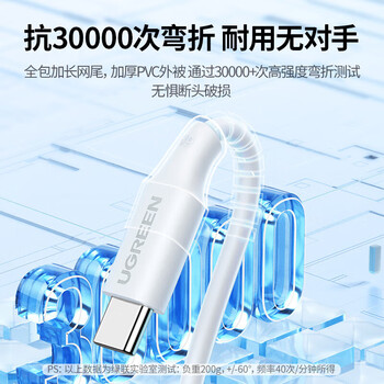 绿联US303  Type-C数据线100W超级快充6A充电线 通用安卓数据线（华为荣耀小米）白色2米 40208
