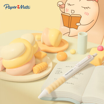 【开学必备】缤乐美(Paper Mate)中性笔0.5mm速干高颜值按动式学生棉花糖黄色笔身G130黑色单支装