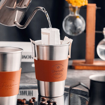 304不锈钢杯子防摔咖啡杯家用创意ins工业风拿铁杯露营杯水杯防烫350