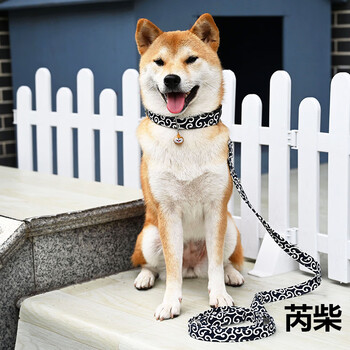 芮柴 唐草纹项圈 和风日式宠物狗狗猫咪项圈柴犬柯基泰迪中小型犬用脖套颈圈遛狗圈蓝项圈 牵引绳
