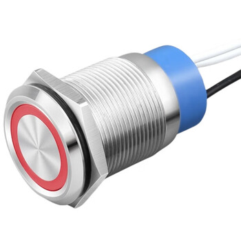 19MM大电流10A不锈钢金属按钮全身防水开关自锁复位启动环形灯电源符号灯12V/24V复位平面环形灯 红色