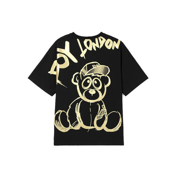 普美蒂2023新款夏季短袖t恤女潮牌后背黑金熊印花字母中性男纯棉 黑色