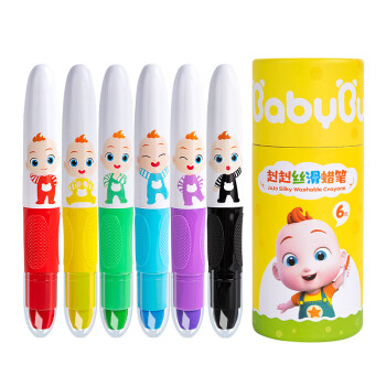 宝宝巴士超级宝贝jojo儿童安全水溶性蜡笔玩具宝宝不脏手可水洗幼儿绘画笔工具油画棒生日礼物 6色蜡笔