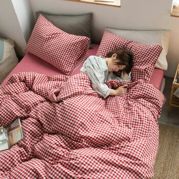 anluni无印良品无印日式被套单件套全棉单人男女学生宿舍被罩 红色小