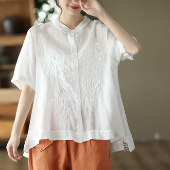 服饰内衣>女装>衬衫>午堇>午堇素订棉麻女装素素货棉麻衬衫女感复古