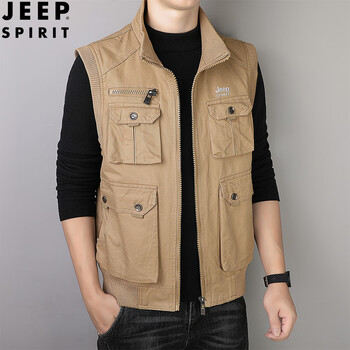 jeep吉普纯棉马甲男冬季新款加绒加厚保暖多口袋军旅工装背心外套男