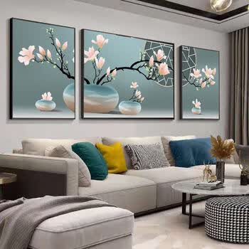 客厅装饰画沙发后背景墙挂画餐厅卧室壁画三联北欧轻奢晶瓷画23花开