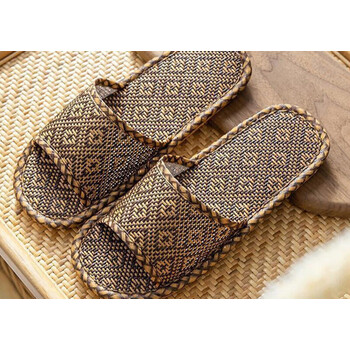 凉拖鞋男女夏季藤草编竹子室内家居家防滑软底亚麻拖 菱形(厚底版)2双