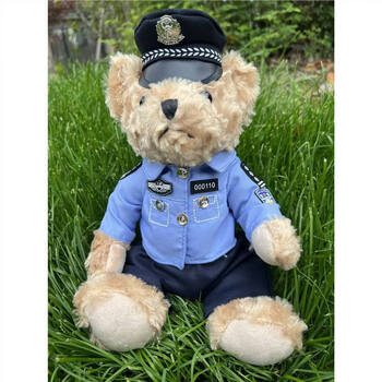 oemg警察小熊毛绒公仔机车交警小熊玩偶送男女朋友生日礼物 大号治安