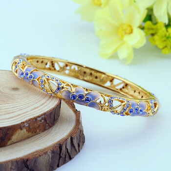 北京景泰蓝手镯女子细圆形珐琅掐丝故宫时尚简约镂空精品蓝色