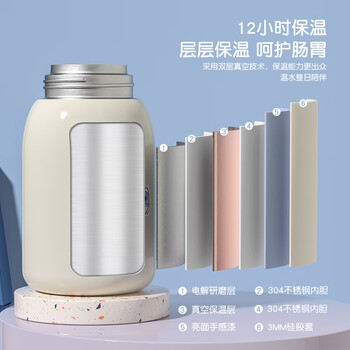 几物森林 儿童保温杯大容量男女儿童水杯316不锈钢底保冷大肚杯 蓝色500ml