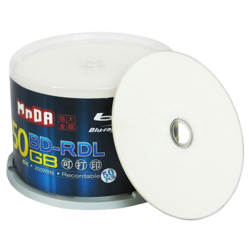 铭大金碟（MNDA）BD-R DL 1-6速 50G 蓝光可打印 50片桶装 蓝光空白光盘 刻录光盘