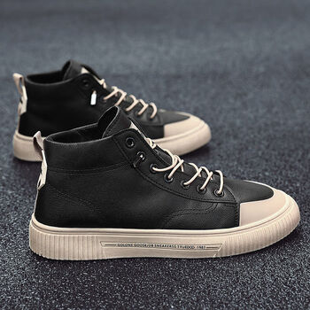 动筋秋鞋男秋季透气高帮皮面板鞋男士休闲鞋男生百搭潮鞋靴z666黑色39