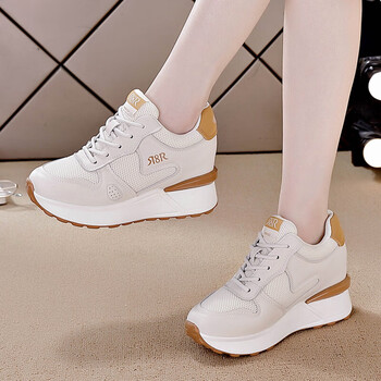 伯爵玛沙显脚小老爹鞋女杏色23新款春季休闲鞋厚底内增高运动鞋卡其