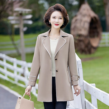 中老年风衣女中款胖妈妈秋装外套薄款太太大码上衣春秋气质 68269驼色