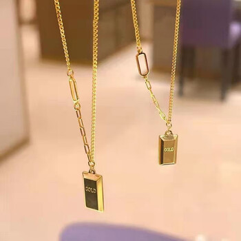小金砖吊坠女黄金小金条项链女足金暴富项坠锁骨链送女友 7克 工费
