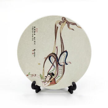敦煌纪念品壁画藻井飞天陶瓷杯垫莫高窟艺术隔热摆件礼品 素色单飞天