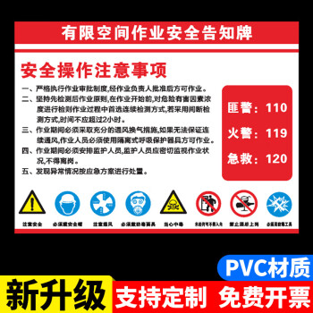 當心窒息安全標識警示定做塞詩哲有限空間作業安全告知牌yx14pvc板30