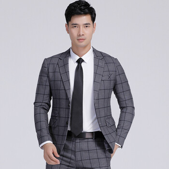 传棨单件格子西服男大格时尚英伦修身西装上衣职业商务休闲外套婚礼