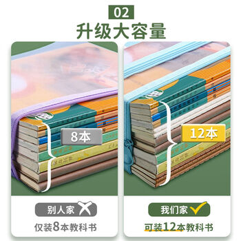 欧利文A4科目袋文件袋拉链袋 手提透明资料袋小学生试卷分类 课本收纳 语数英双层3个装