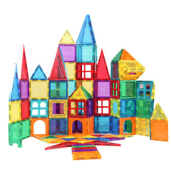 亦趣纯彩窗磁力片积木磁铁玩具超强磁拼装儿童智力动脑男女孩儿童礼物 210件城堡汽车摩天轮+收纳箱