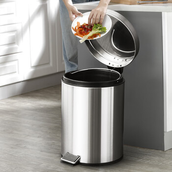 欧润哲垃圾桶脚踏带盖8L不锈钢客厅卧室厨房卫生间家用内外双桶缓降静音