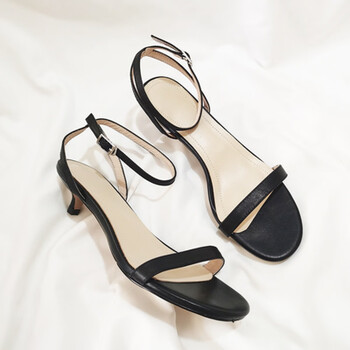 一字带凉鞋猫跟3cm小跟简约矮跟细跟低跟流行女鞋新款鞋 黑色 39