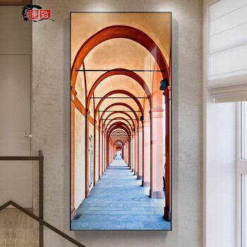 捷致现代简约玄关装饰画晶瓷免打孔入户过道壁画轻奢工业风建筑长廊
