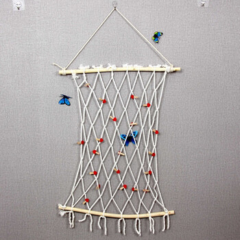 家居墙面网绳照片墙网格饰品麻绳装饰挂件手工编织白色网挂件长100cm