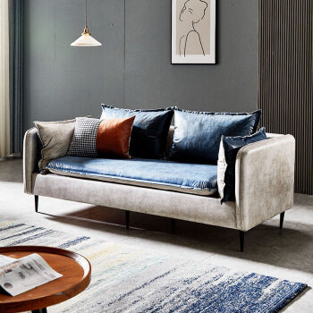 意式轻奢沙发现代极简约乳胶科技布艺沙发免洗小户型客厅北欧组合灰白