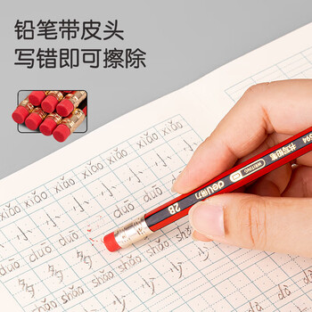 得力儿童HB铅笔 小学生写字中学生绘画素描纸盒装学生2B铅笔 33159【2盒20支装】2B六角杆带橡皮头
