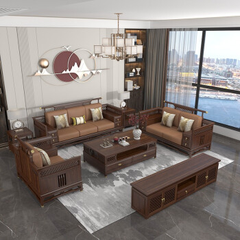 大户型客厅沙发中式禅意家具中国风储物沙发123长茶几2边几白蜡木框架