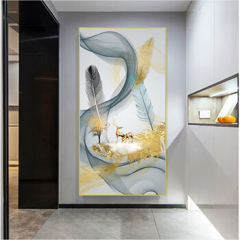 北欧客厅玄关装饰画九鱼图鹿新中式现代简约自粘贴画走廊壁画容量大