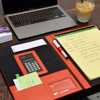 凯萨(KAISA)经理夹黑色A4办公商务夹PU皮质文件资料夹带拉链计算器高中生学习神器