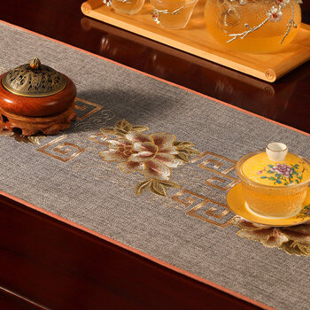 桌布茶台布艺长条茶旗定制茶几布真悦芳华棉灰35270cm适合桌长2223米