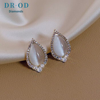 drod猫眼石耳钉女银简约小巧冷淡风2022年新款潮气质水滴耳环猫眼几何