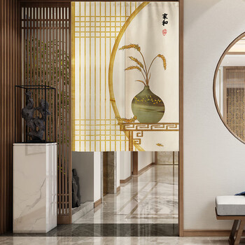 中式门帘隔断帘复古花瓶布帘大门口入口玄关屏风长帘饭店包厢分割布挂