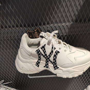 mlb老爹鞋ny老花厚底增高运动小白男女鞋子shcm0 shcdm 白色 韩国保税