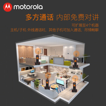 摩托罗拉（Motorola）远距离数字无绳电话机 无线座机 子母机单机 办公家用 中英文可扩展 豪宅别墅定制O201C(黑色)